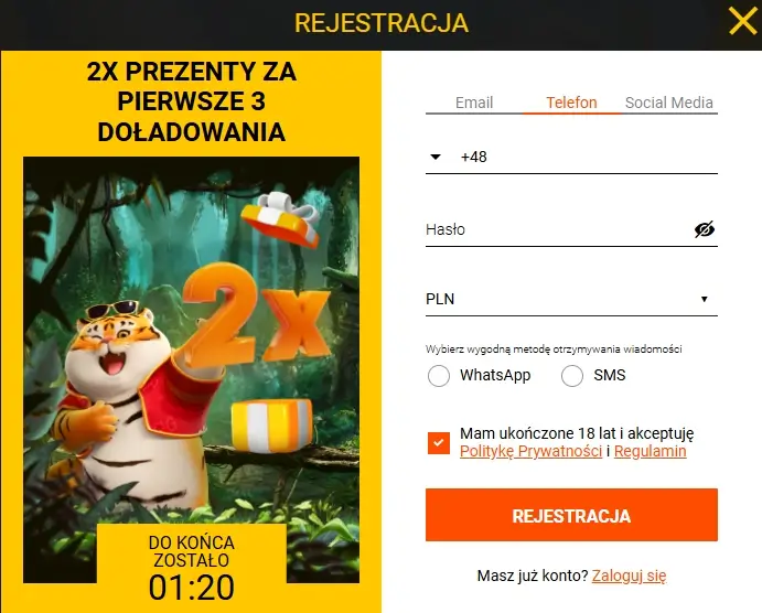 formularz rejestracyjny Spinamba Casino drugi krok